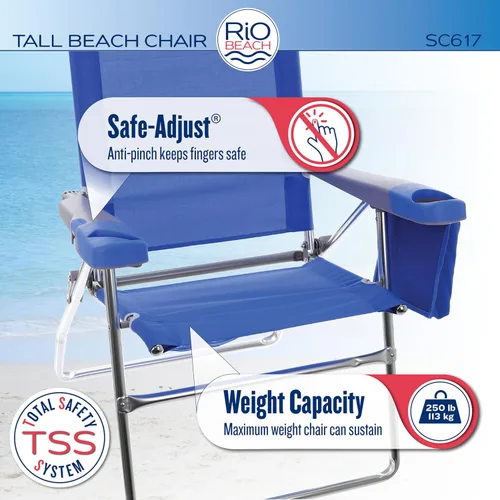Vista 4 de Rio Brands Silla plegable de 17" de altura extendida con 4 posiciones para playa, camping y jardín, color azul/blanco/verde