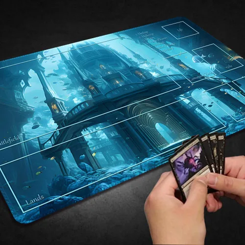 Vista 5 de Tapete de juego MTG cosido de alta calidad con zonas y parte trasera de goma antideslizante, tapete de juego TCG para MTG y otros juegos de cartas