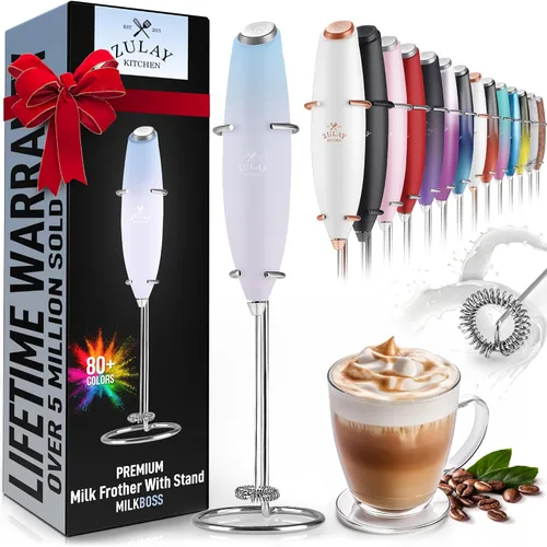 Vista 398 de Zulay Milk Boss Espumador de leche potente manual, hace espuma para latte, batidor para mezclar bebidas, café, miniespumador para capuchino, frappé