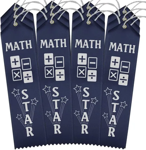 Vista 5 de RibbonsNow Cintas de estrellas matemáticas - 25 cintas azul marino con tarjeta y cuerda