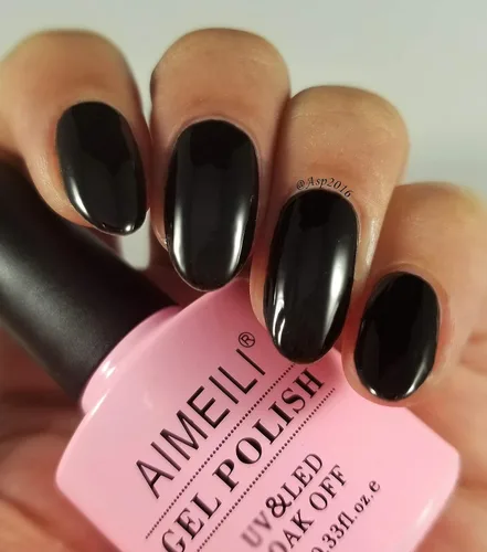 Vista 5 de AIMEILI Soak Off U V LED Esmalte de uñas de gel negro, sin hema, libre de crueldad, arte de uñas vegano, Blackpool (007) 0.3 fl oz