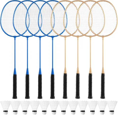 Vista 8 de woanger Juego de 8 raquetas de bádminton con 12 raquetas de bádminton para adultos y adolescentes, juego de bádminton para patio trasero, gimnasio