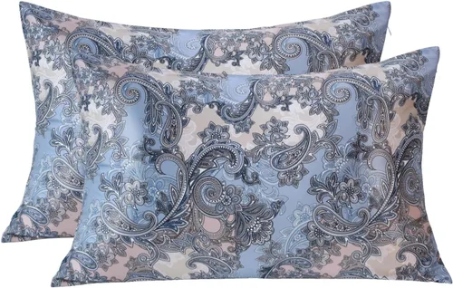 Vista 13 de MANSPHIL Paquete de 2 fundas de almohada de seda Queen con patrón de estrellas negras, seda de grado 6A 22 momme 100% seda de morera real, funda