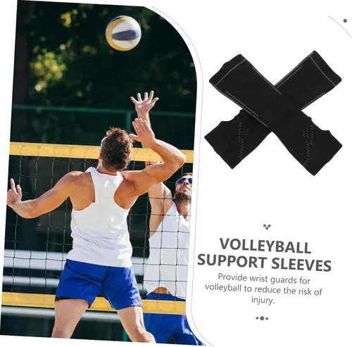 Vista 8 de Deportes Brazo Protectores Voleibol Antebrazo Mangas Conjunto Hombres Mangas de Compresión Cobertura Extendida Negro