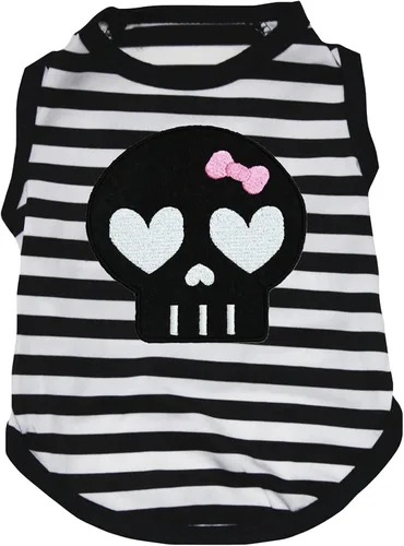 Vista 8 de Petitebella Camisa negra para perro con cara de calavera (huesos, XS)