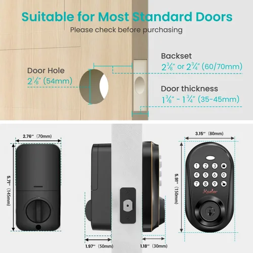 Vista 7 de Cerradura de puerta de entrada sin llave, cerradura inteligente con teclado para puerta delantera, código de teclado electrónico con bloqueo