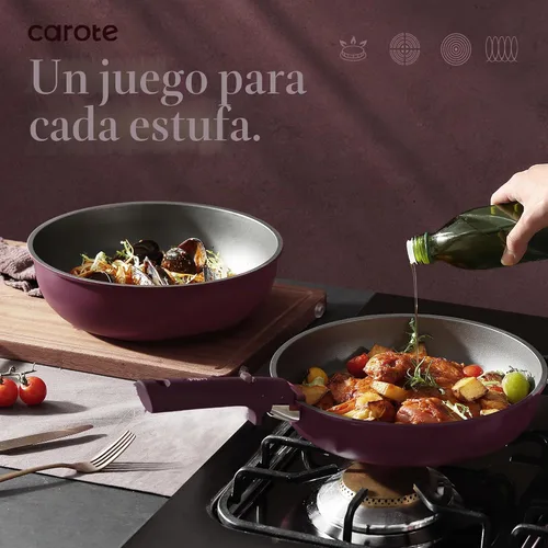 Vista 5 de CAROTE Juego de 38 ollas y sartenes con cuchillo, mango desmontable