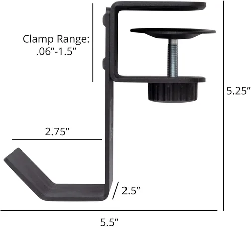 Vista 7 de Stand Up Desk Store - Gancho para colgar los auriculares, la mochila o la bolsa bajo el escritorio. Se fija con la abrazadera en el escritorio