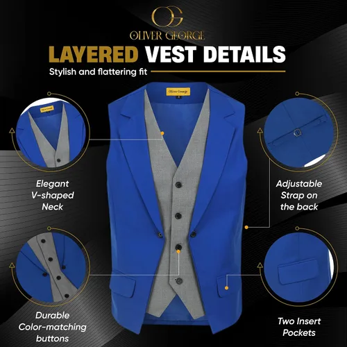 Vista 20 de Oliver George Chaleco formal de esmoquin en capas para hombre, chaleco de traje de negocios