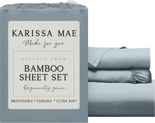 Vista 43 de KARISSA MAE Juego de sábanas de viscosa de bambú de lujo, 100% certificado FSC, refrescante, lujosamente suave, bolsillos profundos de 18 pulgadas