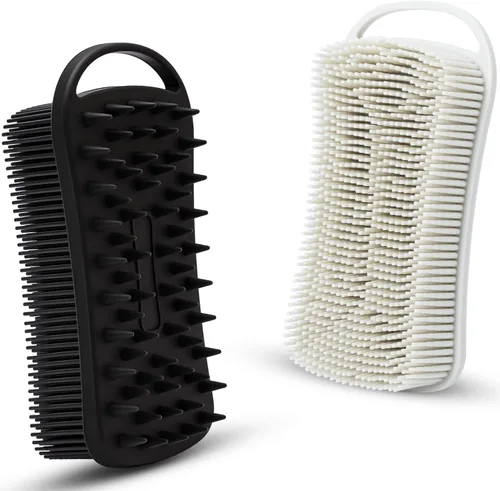 Vista 13 de 2 piezas de cepillo corporal de silicona, cepillo de baño y ducha exfoliante 2 en 1, esponja de loofah de silicona suave para piel sensible