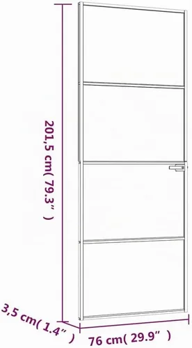 Vista 3 de vidaXL Puerta Interior Negro 29.9"x79.3" Vidrio Templado y Aluminio Delgado