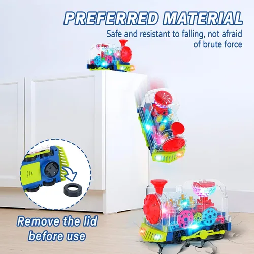 Vista 4 de Juguetes de tren iluminado para niños pequeños, juguetes sensoriales interactivos para autismo con engranajes móviles coloridos, música y luz LED