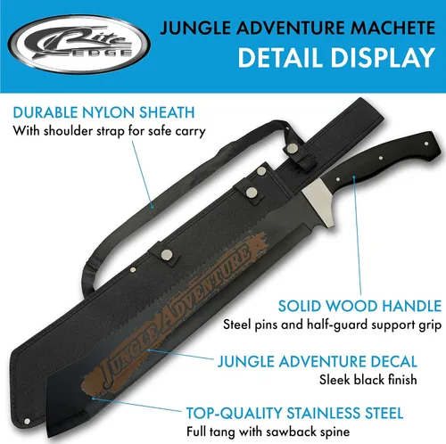 Vista 2 de SZCO Supplies - Machete de hoja de madera resistente de 25 pulgadas, machete marrón con mango de madera, hoja de acero inoxidable y funda, cuchillo