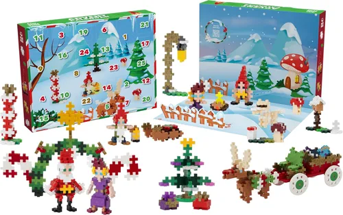 Vista 4 de PLUS PLUS Calendario de Adviento de Navidad 2025, 25 Juguetes de Construcción de Bloques para Niños, Mini Kits de Rompecabezas 3D, Divertidos