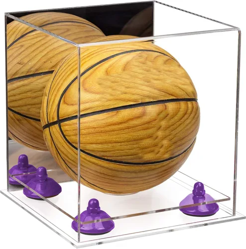 Vista 3 de Better Display Cases Mini acrílico - Miniatura (no tamaño completo) Baloncesto vitrina con elevadores negros y espejo (A015-BR)