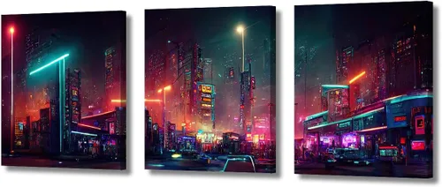 Vista 77 de Lienzo decorativo para pared de sala de estar, lienzo Cyberpunk, decoración de pared de 3 paneles, decoración de pared para el hogar, dormitorio