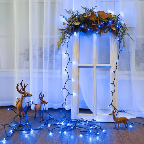 Vista 8 de Brizled luces de Navidad azules, 10 mt, 100 luces LED de 33 pies de 5 mm de ángulo amplio para árbol de Navidad, 120 V, certificación UL, mini luces