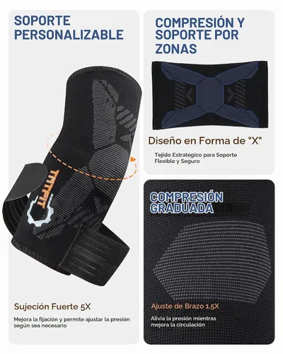 Vista 3 de Codera de soporte para el codo - Manga de compresión con almohadilla de gel para alivio del dolor en el codo de tenista/golfista, artritis Izquierda