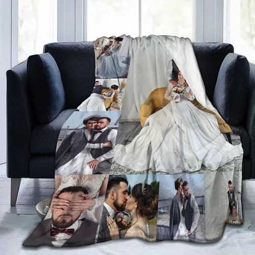 Vista 25 de HooSo Manta Personalizada para Cama con Fotos y Texto, Mantas Personalizadas con Collage de Fotos para Regalo de Cumpleaños Familiar y Boda, Collage