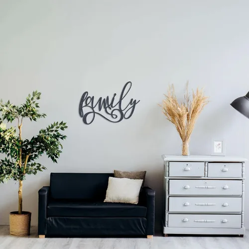 Vista 4 de Arte de pared de metal cursivo familiar - 18" X 12.7" - Negro