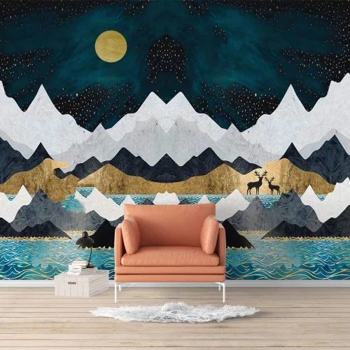 Vista 25 de SIGNFORD - Mural de pared de estilo nórdico con papel tapiz de paisaje natural extraíble para dormitorio o sala de estar.