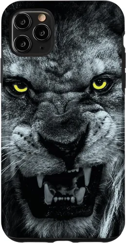 Vista 11 de iPhone 15 Angry Lion Face Graphic With Angry Yellow Eyes Case