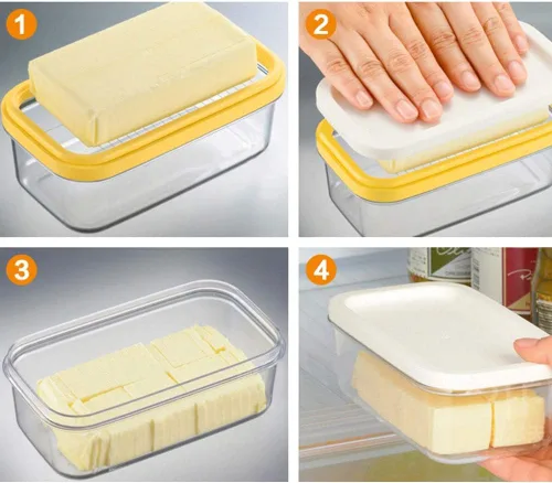 Vista 7 de Mantequillera rectangular con tapa con cortador para cortar y almacenar fácilmente, caja de mantequilla para refrigerar, contenedor de mantequilla