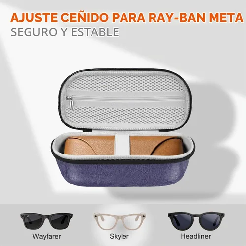 Vista 5 de Estuche rígido para gafas Ray-Ban Meta Wayfarer2/Skyler/Headliner Charge Box - Para SmarGlasses Accessores Travel Azul