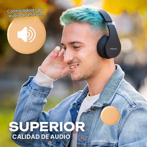 Vista 3 de PowerLocus - Audífonos inalámbricos Bluetooth para usar sobre las orejas, estéreo, plegables, con cable y micrófono incorporado para iPhone