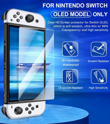 Vista 3 de ELISWEEN Protector de pantalla OLED de cristal templado con kit de alineación automática para Nintendo Switch 2021 protector de pantalla OLED