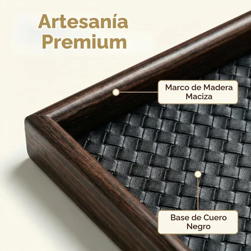 Vista 3 de Bandeja de valet de madera con base de cuero, bandeja EDC Catchall