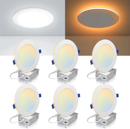 Vista 13 de ECOELER Luz de techo empotrada LED de 6 pulgadas 5CCT con luz nocturna, luz de oblea delgada sin lata de 12W 1050Lm, luz empotrada regulable y con 5