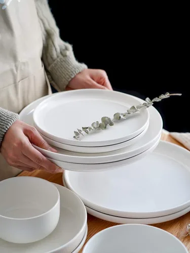 Vista 6 de Kanwone Platos de ensalada de postre de porcelana, 8 pulgadas, juego de 6, platos blancos, aptos para microondas y lavavajillas, platos blancos