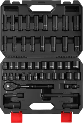 Vista 2 de Eastvolt Juego de llaves de trinquete de 46 piezas, kits de herramientas mecánicas con trinquete reversible de 72 dientes, juego de barra