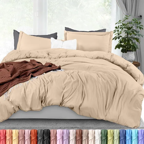 Vista 19 de Utopia Bedding Juego de funda de edredón tamaño individual - 2 piezas con cierre de cremallera - 1 funda de edredón 68X90 pulgadas y 1 funda de Beige