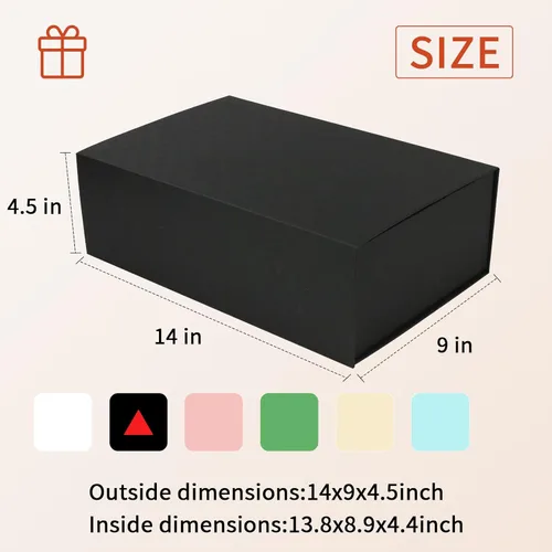 Vista 2 de YINUOYOUJIA Caja de regalo grande de color negro de 14 x 9 x 4.5 pulgadas, cajas de regalo con tapa de cierre magnético, cinta y tarjeta, caja