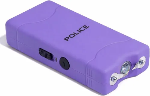 Vista 2 de Policía Stun Gun 800 Mini recargable LED linterna autodefensa púrpura