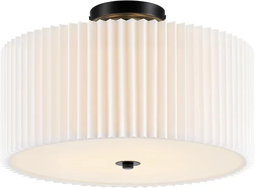 Vista 11 de VONLUCE Lámpara de techo semiempotrada de 12.2 pulgadas, moderna lámpara de techo de 2 luces con pantalla de tambor plisada blanca, 2 enchufes E26