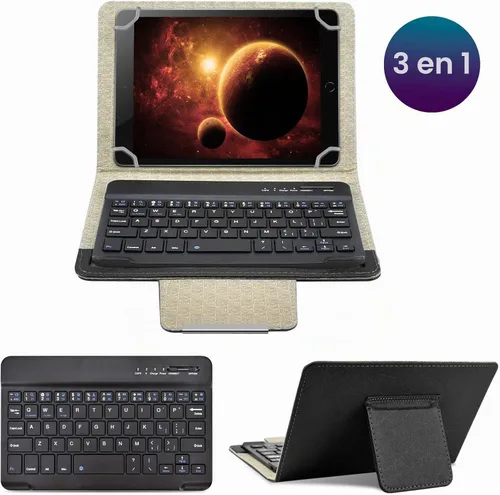 Vista 3 de DETUOSI Funda universal para tableta Android de 8.0 pulgadas con teclado, teclado Bluetooth inalámbrico extraíble + funda de piel sintética +