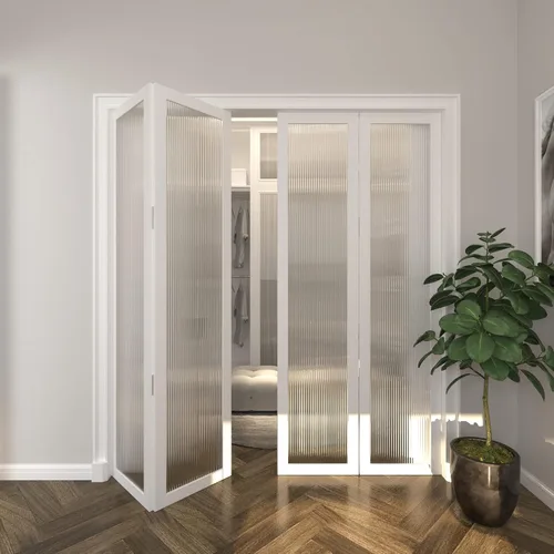 Vista 23 de BARNER HOME Puerta de armario, puertas plegables Full Lite con panel de vidrio estriado, fácil montaje, puertas plegables con kits de herrajes