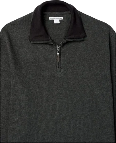 Vista 5 de Tienda Essentials Suéter acanalado francés con cremallera de un cuarto para hombre