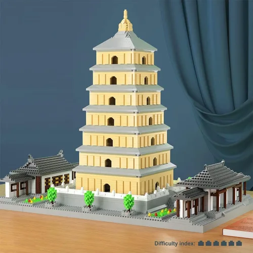 Vista 5 de JOMIOD Chinese Architecture - Juego de bloques de construcción de 4925 piezas de bloques de construcción de pagoda de ganso salvaje, arquitectura