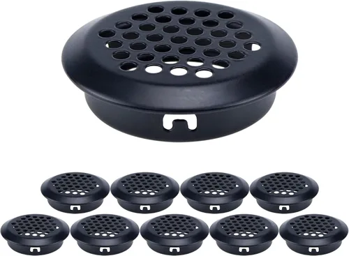 Vista 7 de MY MIRONEY 10 rejillas de ventilación circulares negras de 0.8 pulgadas de acero inoxidable con agujero de malla redonda para gabinetes, armarios