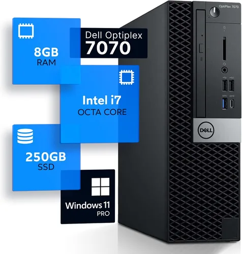 Vista 17 de Dell Computadora de escritorio Optiplex 7070 Hexa Core Intel i5 (3.2) 8 GB DDR4 RAM 250 GB SSD estado sólido Windows 11 Professional PC