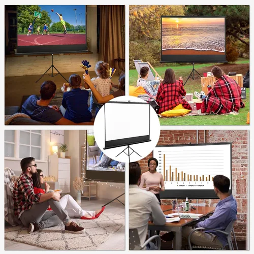 Vista 7 de Pantalla de proyector portátil 16:9 HD de 84 pulgadas con soporte, pantalla de trípode extraíble manual sin arrugas con bolsa de transporte