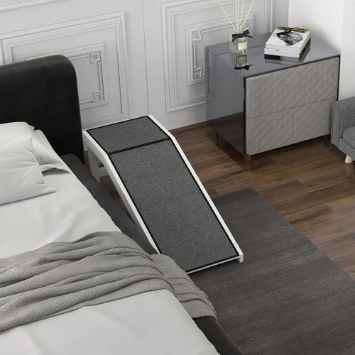 Vista 7 de PawHut Rampa para perros para cama, rampa para mascotas para perros con alfombra antideslizante y plataforma superior, 49 x 16 x 14 pulgadas