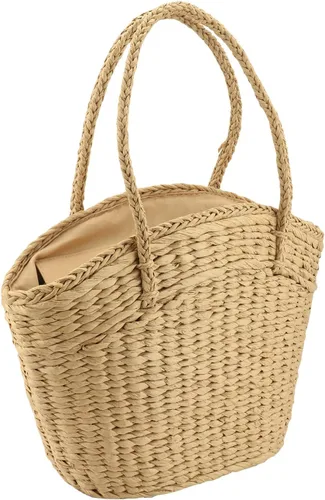 Vista 2 de Bolso de playa con borlas y paja, tejido para el hombro, para el verano, bolso de mano tejido con asa superior para mujeres y niñas, viajes