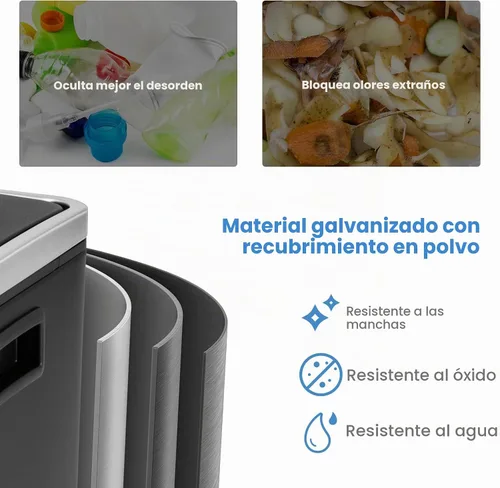 Vista 4 de Goplus Basurero doble de 60 litros (2 x 30 L)/16 galones de acero inoxidable, cubo de basura rectangular con cubos interiores y tapas con bisagras