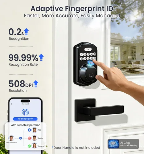 Vista 4 de Veise VE012W WiFi huella digital Smart Lock para puerta delantera, negro